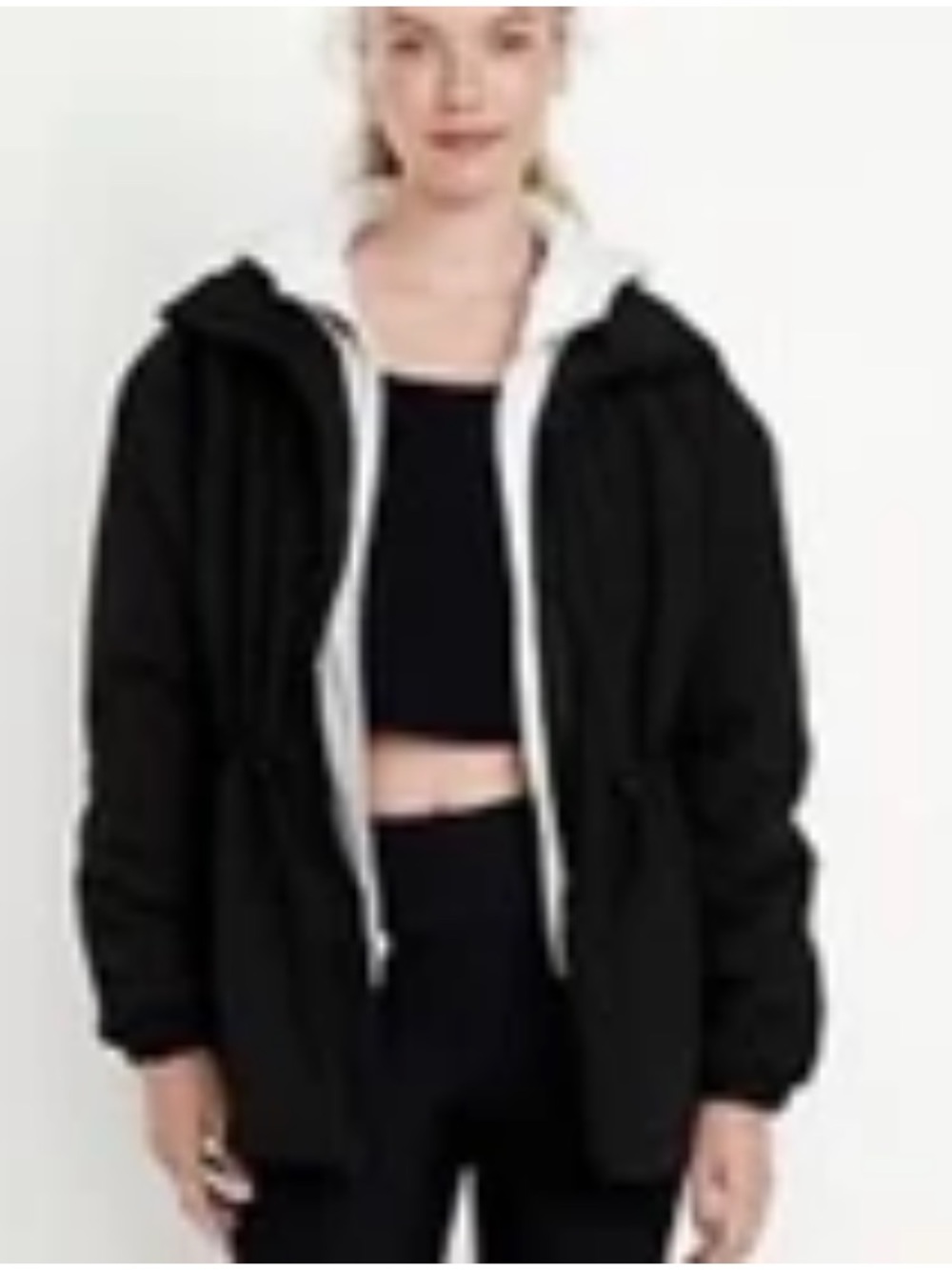 Old Navy Black Hooded Utility Jacket with White Trim
